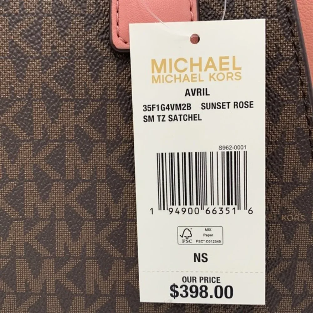 Michael Kors Avril Small Logo Top-Zip Satchel Sunset Rose - Picture 13 of 16